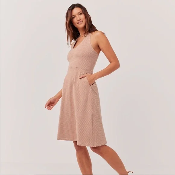 Pact Organic Cotton Shell Stripe Fit & Flare Halter Dress - S - Picture 2 of 12